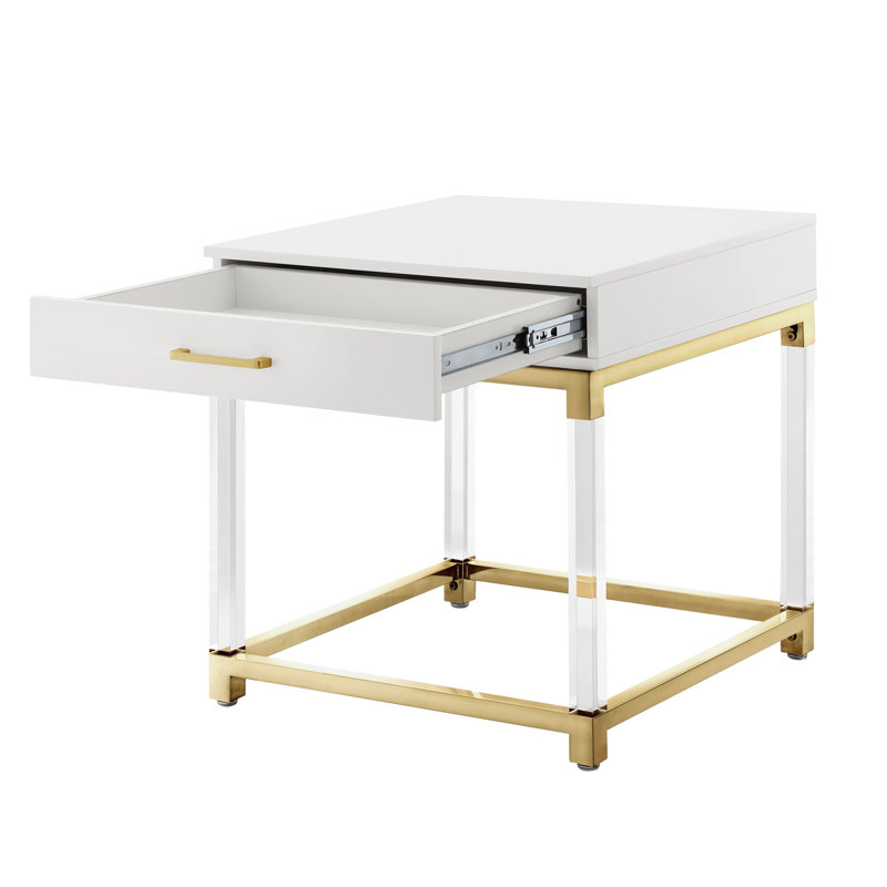 Ungar End Table with Storage, Gold, White