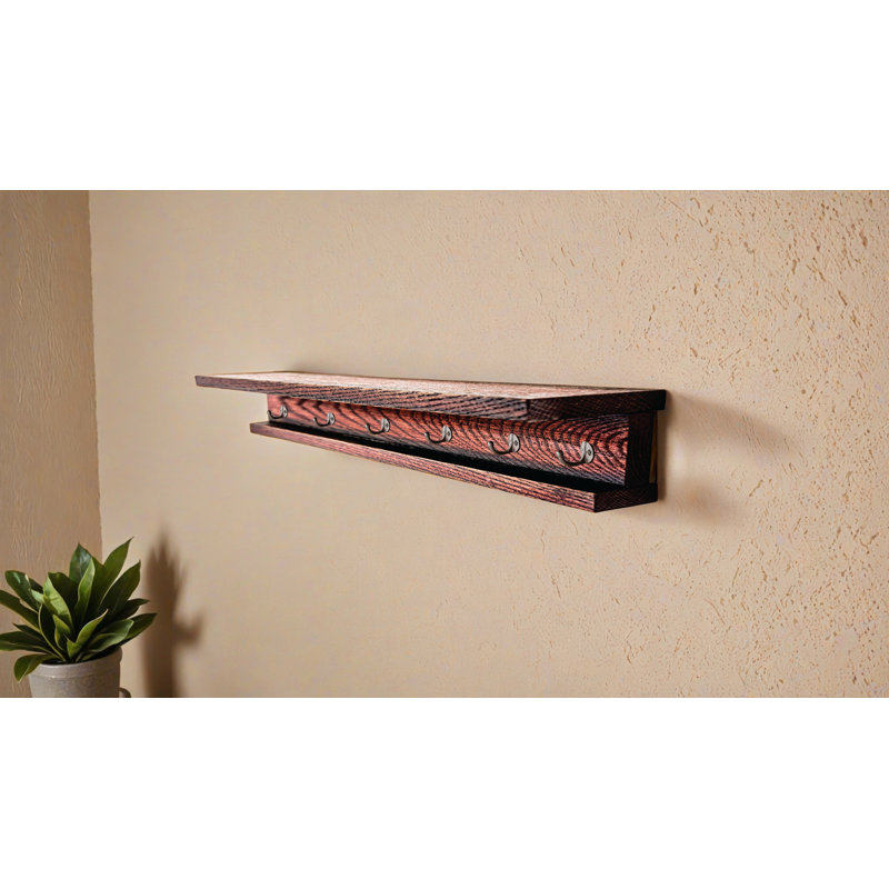 Rayne 3 Piece Oak Shelves With Hooks, 6.75" H x 72" W x 6" D