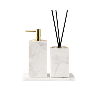 Ensemble de diffuseur et distributeur de savon blanc et or