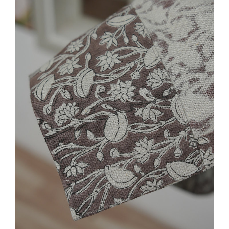 Panneau de rideau à anneaux à motif de blocs rétro vintage, rideaux floraux en lin brun pur style bohème pour salon et chambre à coucher - Pishta