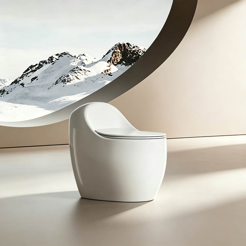12" Rough-In 16.14"Seat Height Integrated Egg Toilet with Armrest, Siphon Flush System, Odour-proof, Quiet Powerful Flush for Household