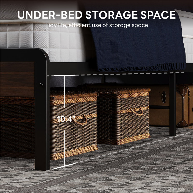 Full Bed Frame with Headboard, Walnut Wood Finish, Strong Metal Supports, Sturdy, Noise-Free, No Box Spring Needed, Full