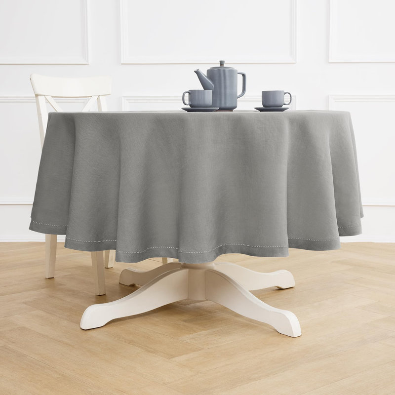 Sonoma Hemstitch - 100% Pure Linen Round Tablecloth (Prewashed), 70" Round, Gray