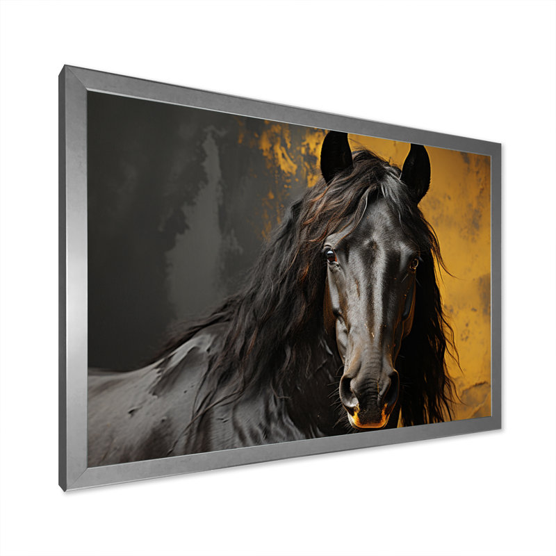 «Yellow Horse Bold Elegance», reproduction sur toile encadrée, H 24 po x l 32 po x P 1 po, Cadre photo argenté