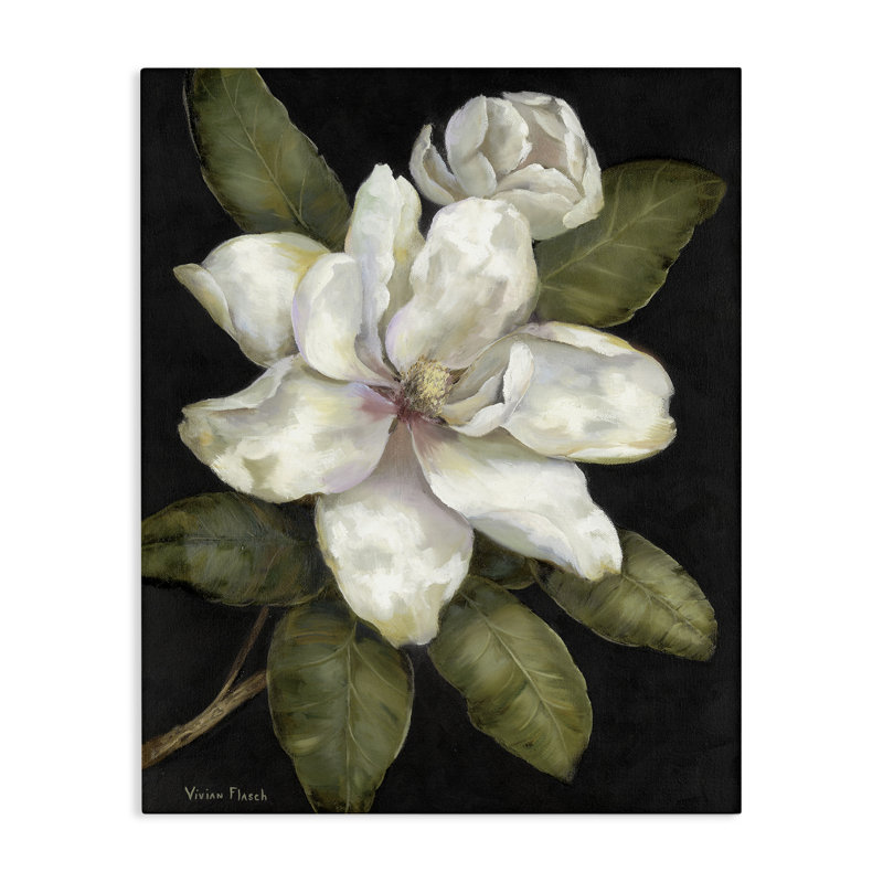Toile de fleurs de magnolia en herbe, design par Nan, H 48 po x l 36 po