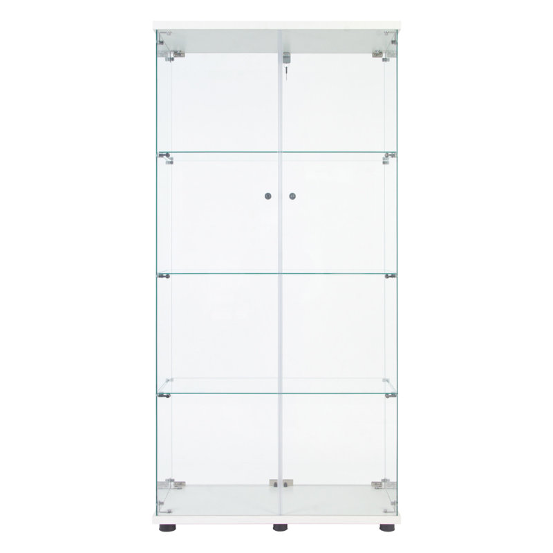 Grande vitrine en verre avec 4 tablettes et DEL, 12 options de couleurs, télécommande, H 64,99 po x l 31,39 po x l 14,66 po, verre trempé, côtés de vases en bois massif