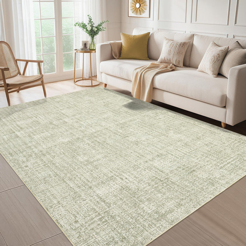 Tapis uni uni, tapis lavable à la machine pour le salon et la chambre à coucher, Green, Rectangle 9' x 12'