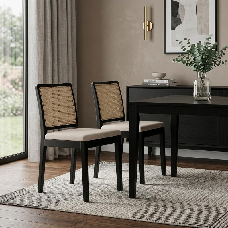 Ensemble de deux chaises d'appoint en tissu blanc et naturel, Blanc/naturel