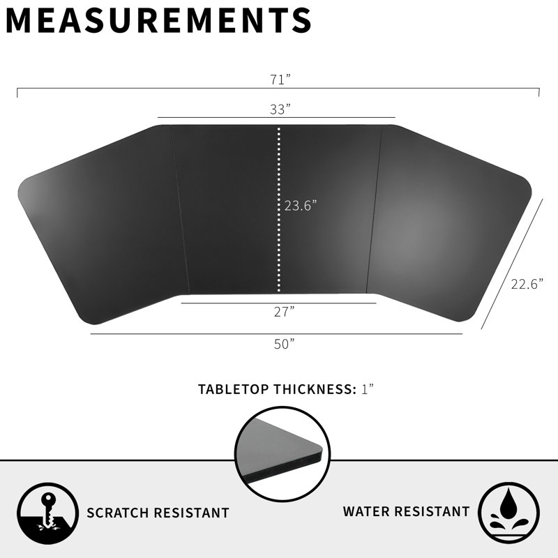 Black 71" Wing-Shaped Particle Board Table Top for Sit-Stand Desks