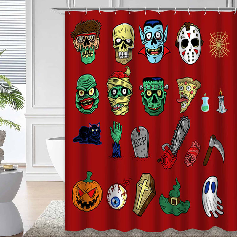 Rideau de douche avec 12 crochets Halloween, L 72 po x l 78 po