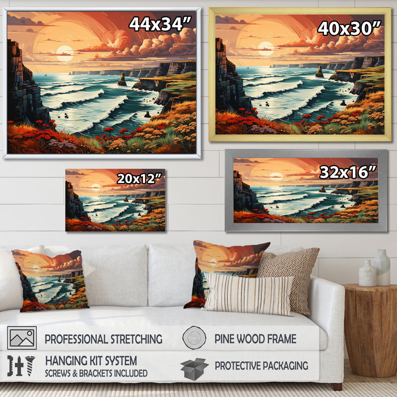 Irlande Falaises de Moher II, Cadre simple noir, H 16 po x l 32 po x P 1 po