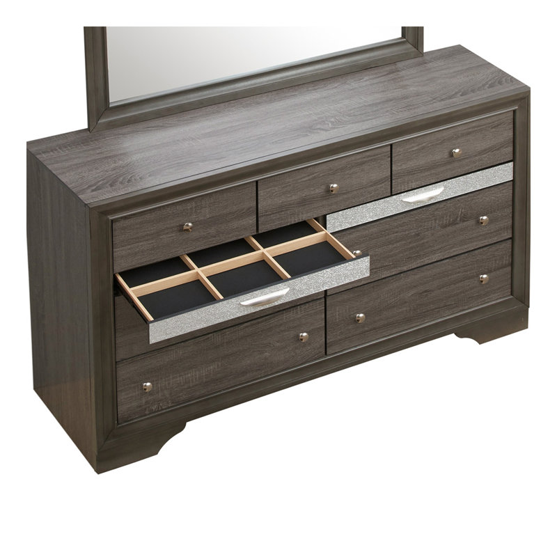 Carman 9-Drawer Rectangular Double Dresser, Gray