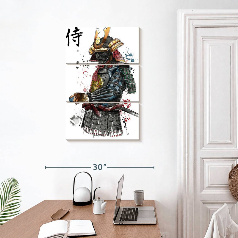 Aquarelle Mait Samurai, H 32 po x l 20 po