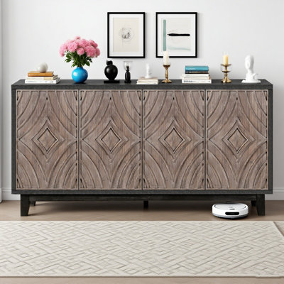 Mid-Century Modern 60" Sideboard Buffet Cabinet With Solid Wood Legs & Diamond Pattern Doors - Kitchen Storage Credenza With 2 Shelves, Living Room Co by Winston Porter