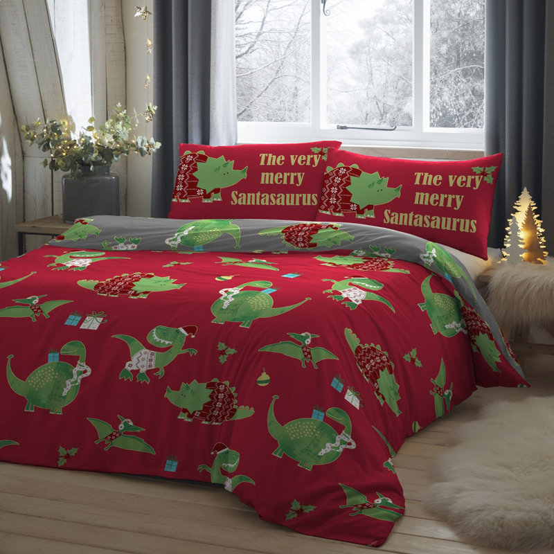 Lauryn Santasaurus Cotton Rich Polycotton Duvet Cover Set, Double