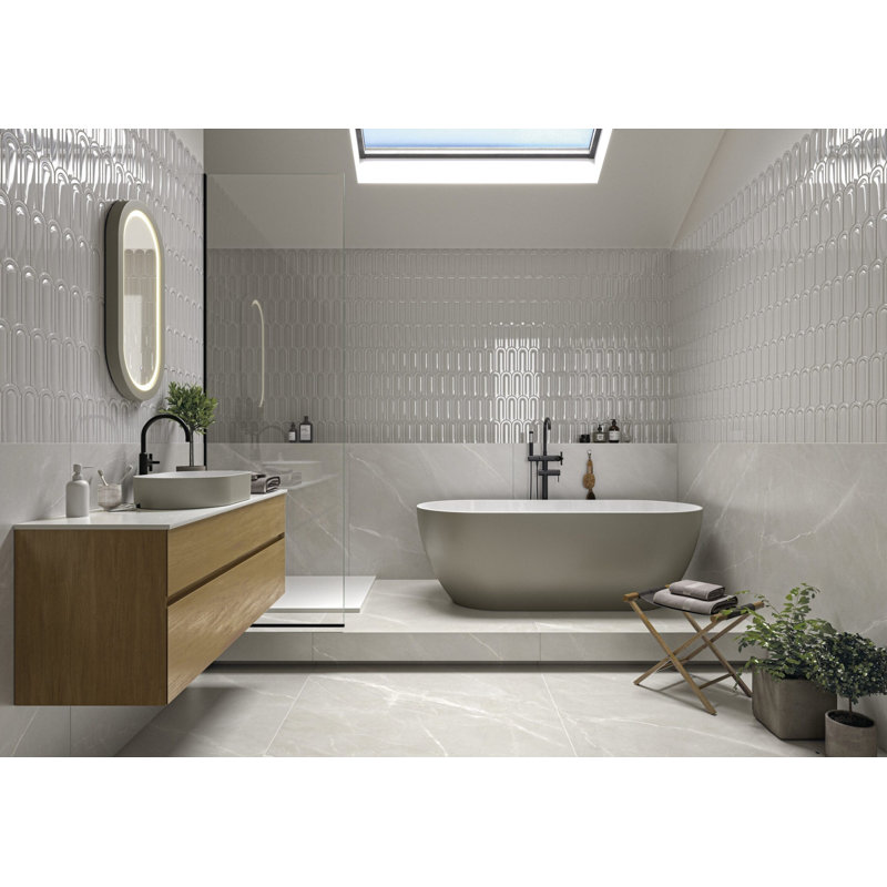 Gala 3 in. x 8.5 in. Elongated Beveled Fan Ceramic Wall Tile (5.70 Sq. Ft. / Case), Pearl