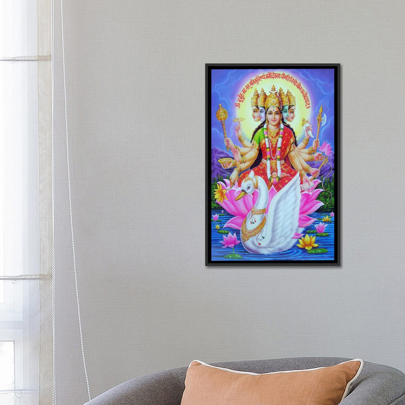 «Hindu Goddess Gayatri», impression sur toile, H 26 po x l 18 po x P 1,5 po, Toile avec cadre noir, Pas de tapis