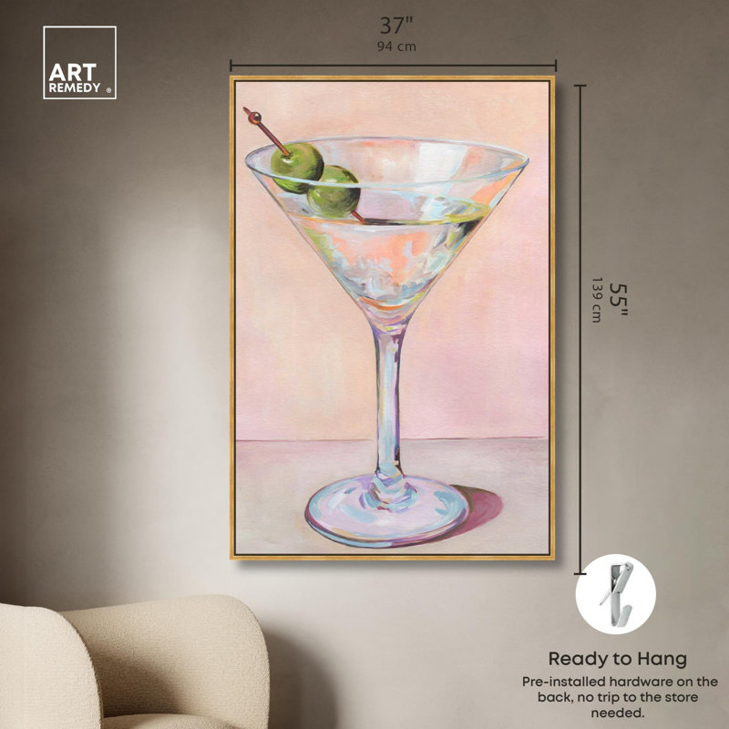 "Cocktail Time", impression côtière tendance par , H 55 po x l 37 po, Cadre flottant doré