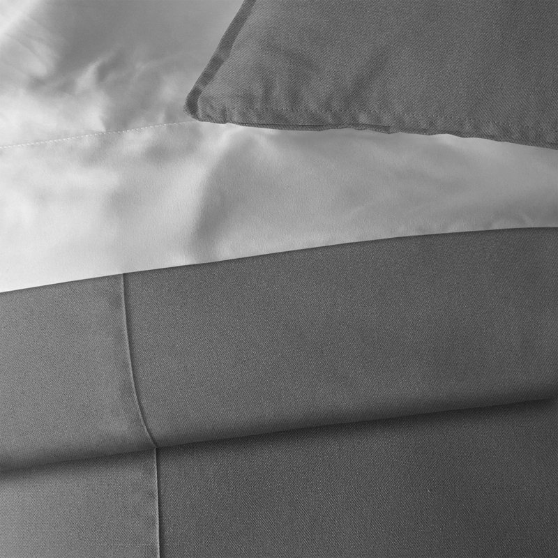 Ensemble d'édredon en coton 3 pièces Lea Beige, Édredon simple et 1 taie décorative et 1 coussin, Gris uni