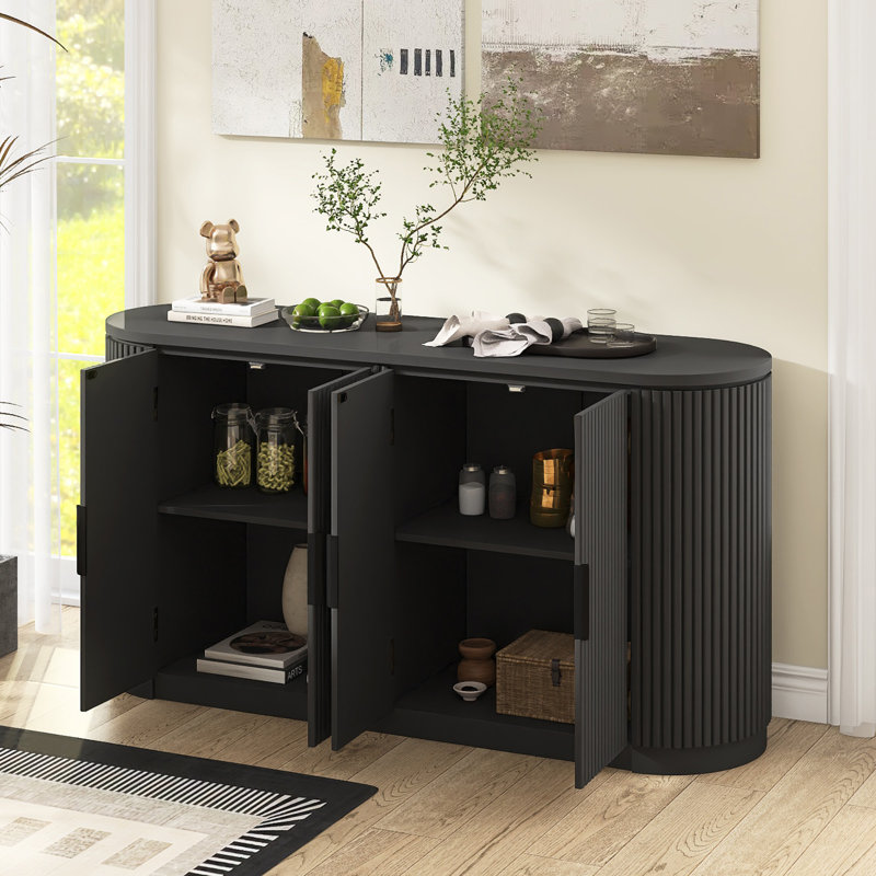 63" W Modern Sideboard With Adjustable Shelves, Black
