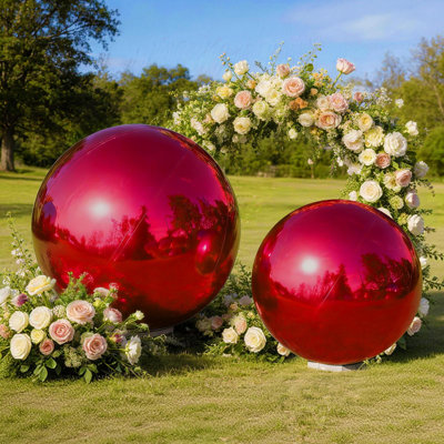 Ballons gonflables réfléchissants 19,7 "+ 31,5", décoration disco géante suspendue pour anniversaire, scène et célébration - ensemble de 2 (rouge, pompe incluse)