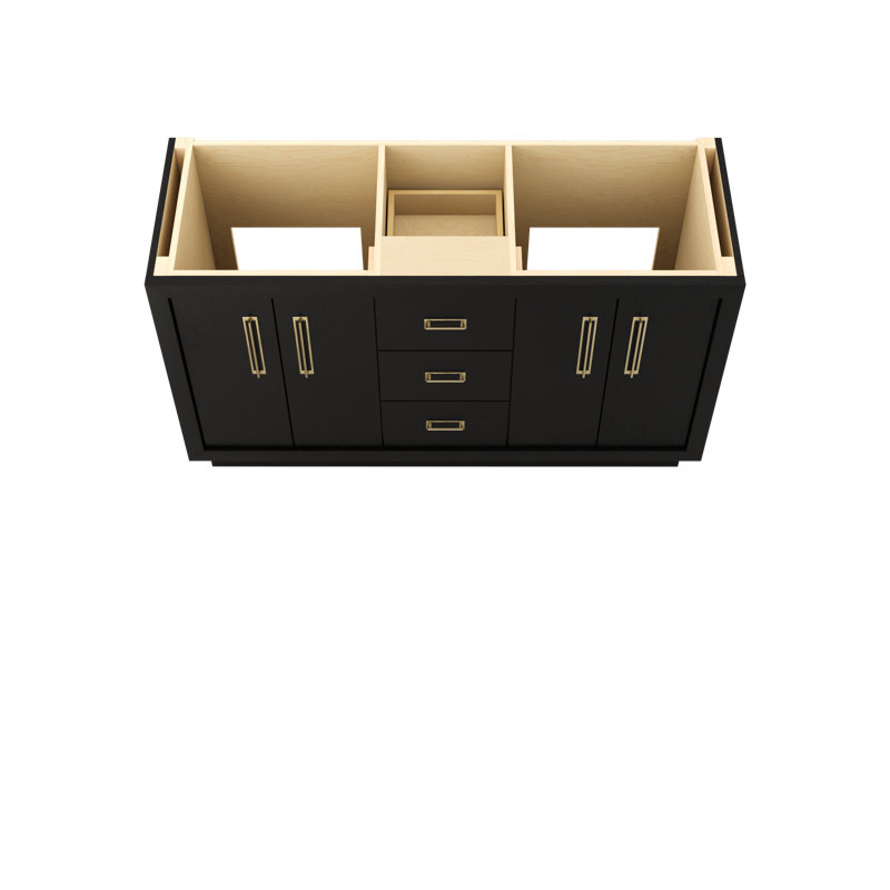 Avalon Double Bath Vanity, Classic Black, Satin Gold, 60"