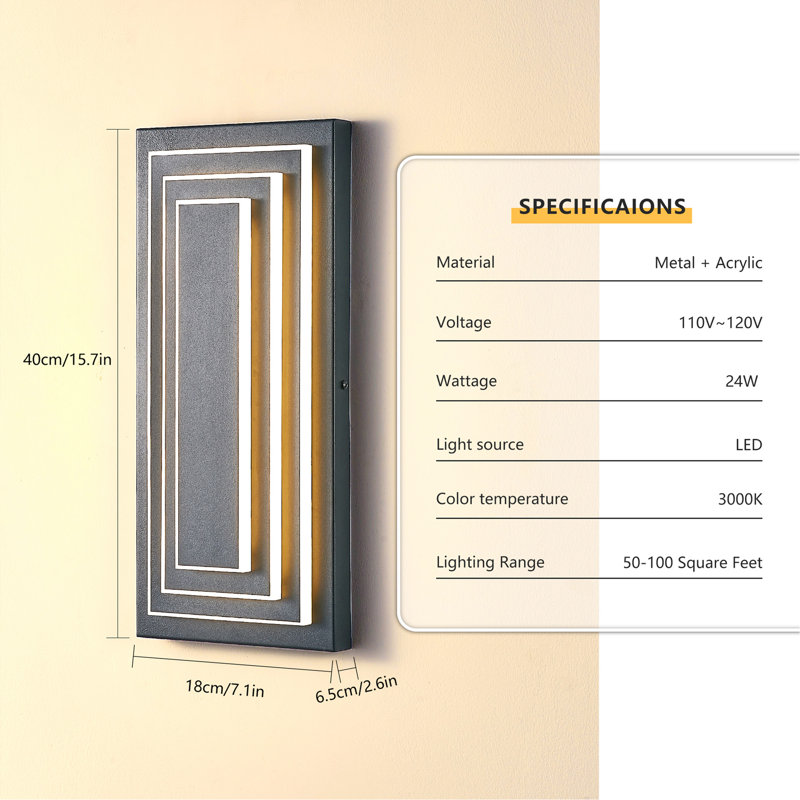 Éclairage de garage d'extérieur à 3 niveaux avec applique murale d'extérieur 15,7 po noire (3 pièces)