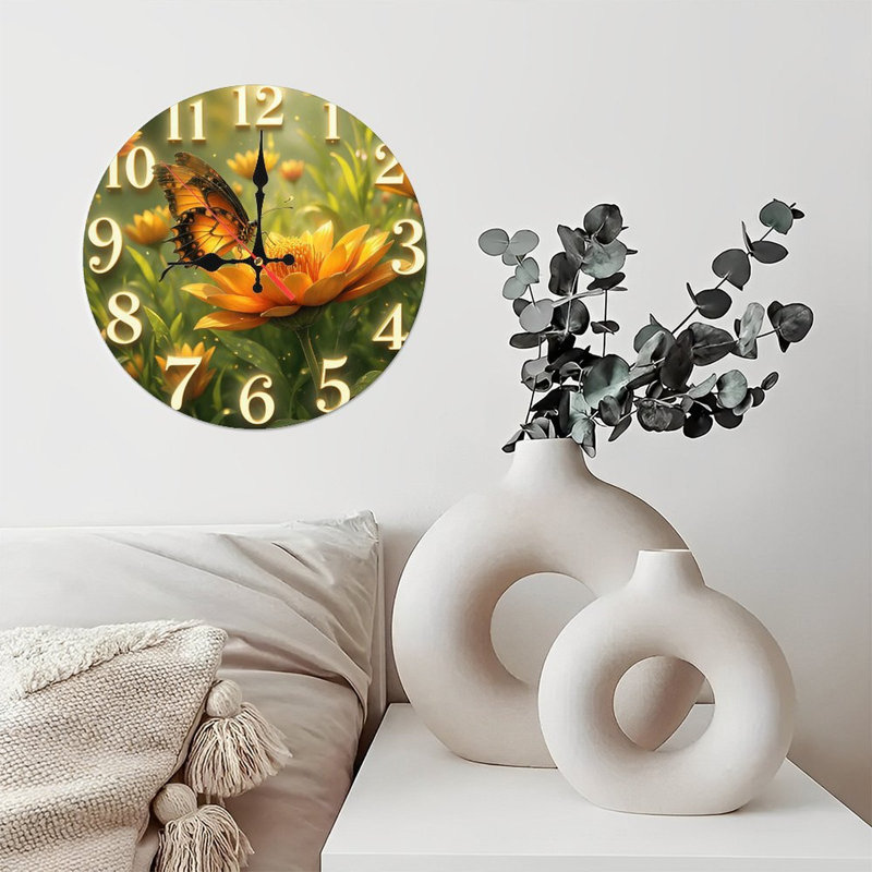 Butterfly and Flower Wall Clock Decor for Home