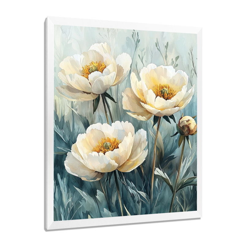 Barham - Art mural sur toile à motif floral, H 20 po x l 12 po, Reproduction encadrée d'une seule photo, Blanc