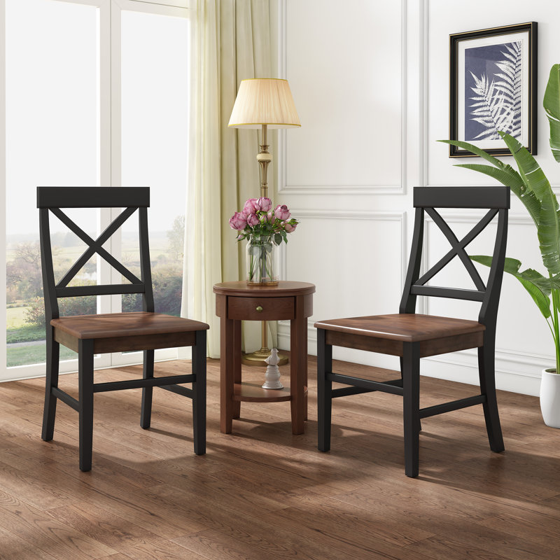 Ensemble de 2 chaises de ferme, Noyer / noir