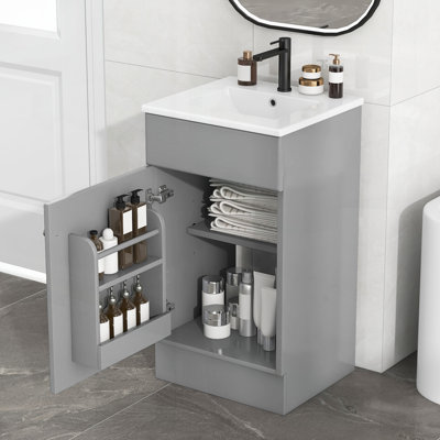 Meuble-lavabo de 18 po avec lavabo, porte à fermeture douce et tablette réglable pour un rangement et une durabilité optimaux