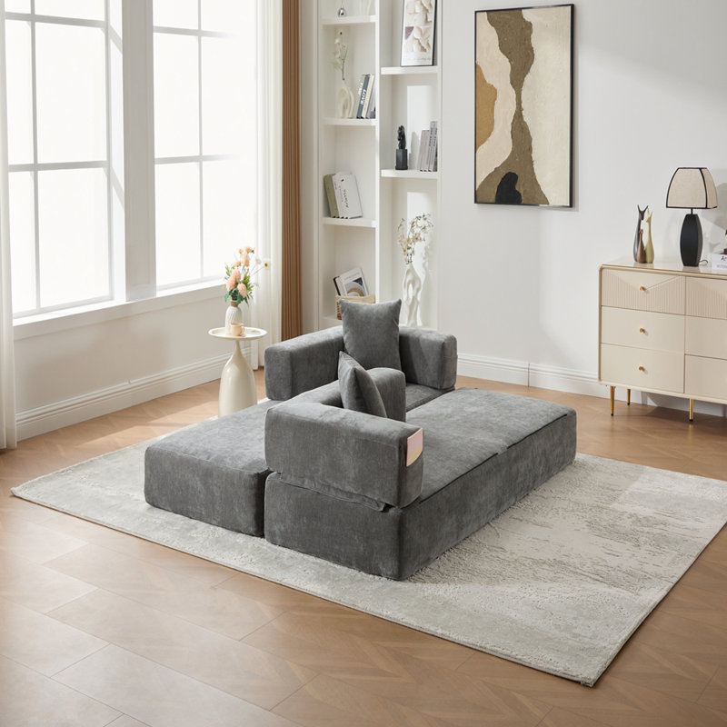 Canapé-lit convertible, canapé de plancher pliable sans assemblage, Gris