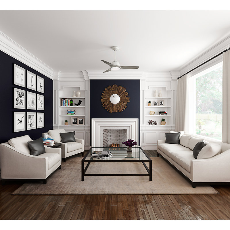 44" Wisp 3-Blade LED Standard Ceiling Fan with Remote Control and Light Kit Included, Fresh White