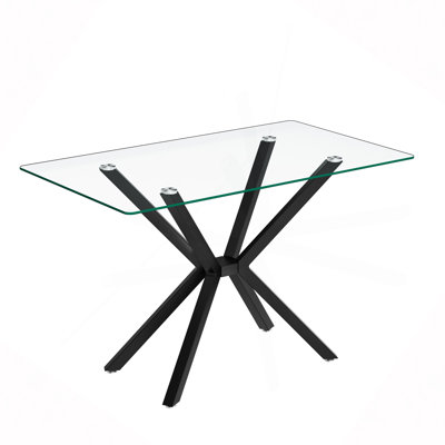 47.24" Rectangular Clear Tempered Glass Dining Table,Stylish Design With Metal Legs, Kitchen Table For Dining Room