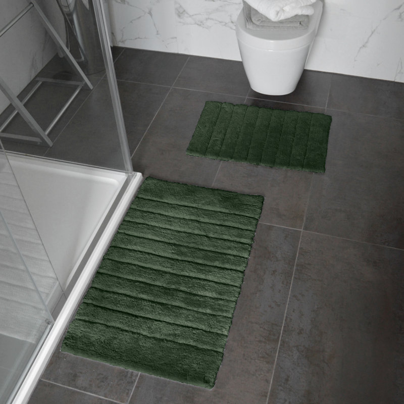 Shiwanda Ribbed Two Piece Bath Mat Set, Dark Green