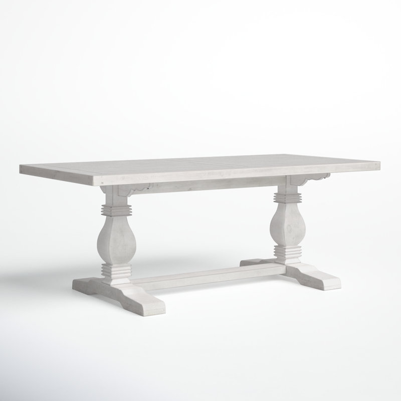 Distressed Ivory Pine Wood Trestle Dining Table for Six