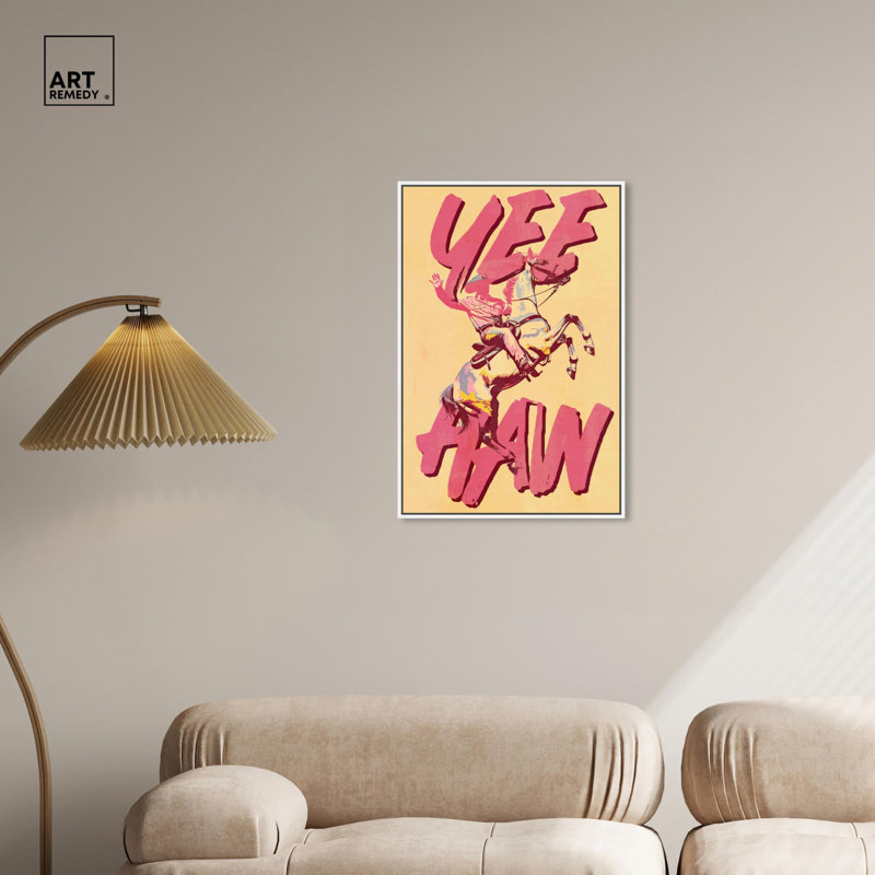Impression sur toile Yeehaw Cowboy par Art Remedy, H 31 po x l 21 po, Cadre flottant blanc