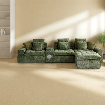 Canapé d'angle surdimensionné à assise profonde avec rangement, canapé moderne en boucle verte de 143,2 pouces pour la maison