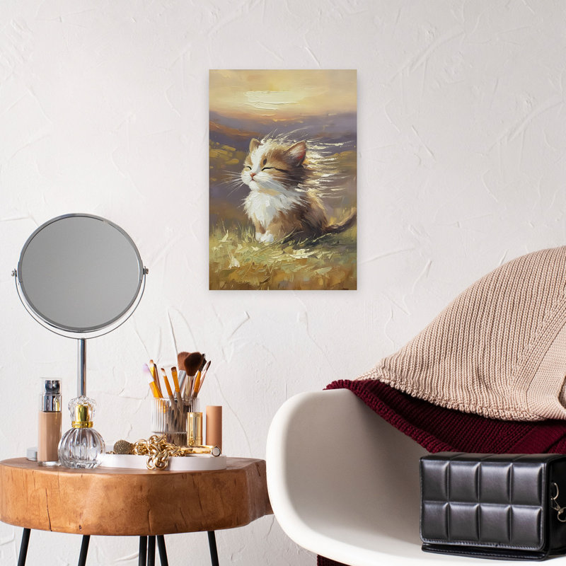Mignon chat, art contemporain classique abstrait avec fleur de chat, H 18 po x l 12 po