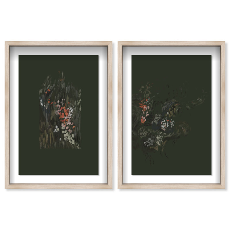 Dancing Petals Set Shadowbox Abstract Print by Oliver Gal, Black Frame, 10 x 15, 17"H x 25"W, Natural Oak Shadowbox
