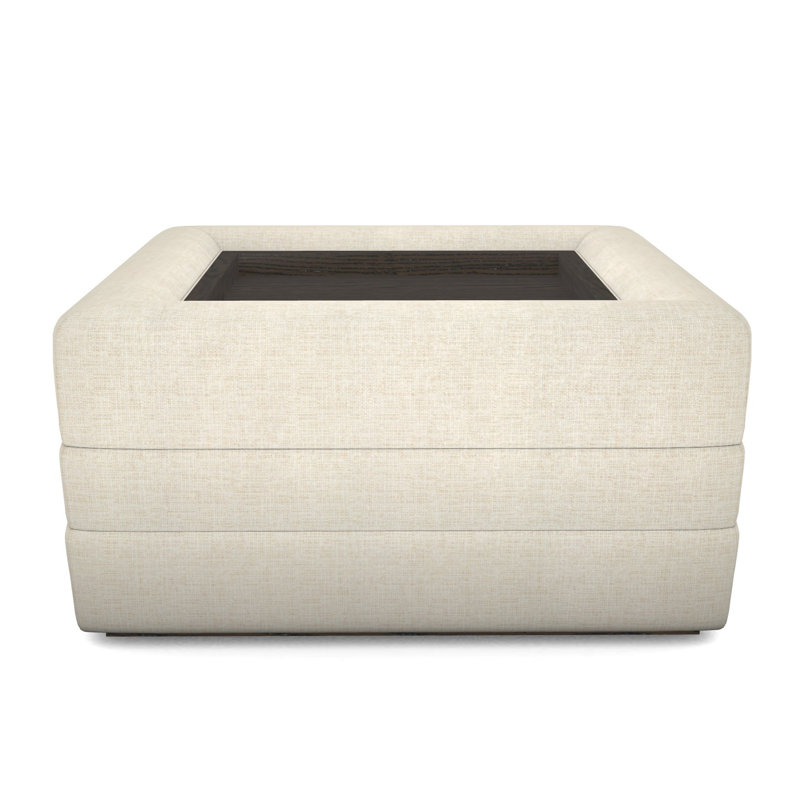 Boyden Ottoman with Wood Tray, Tuck Linen, Havana