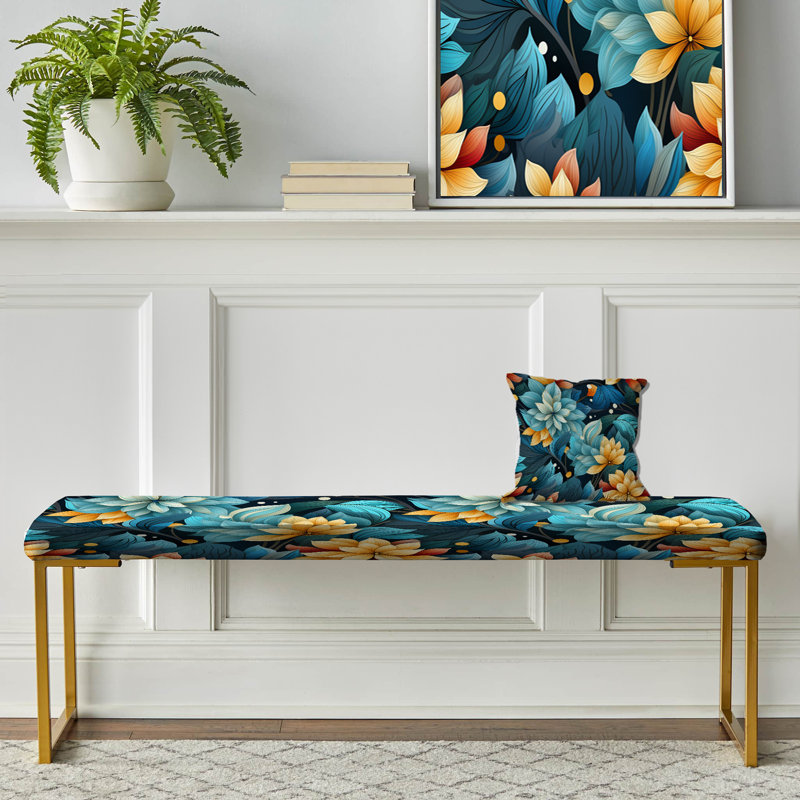 Natures Meditation - Floral Upholstered Gold Bench