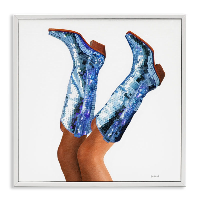 «Blue Glam Cowgirl», giclée par Amanda Greenwood, H 17 po x l 17 po, Estampe numérique encadrée blanc bord de mer
