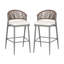 Tabourets de bar d'extérieur à structure en métal de hauteur d'assise 30,25 po avec dossier en forme de feston en rotin PE, ensemble de 2, gris mat-129430198