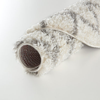 Moroccan Shaggy Collection Rugs Moroccan Design in Ivory/Grey
