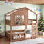 Lit mezzanine double en bois de pin avec bibliothèque et rails de sécurité-1842670612