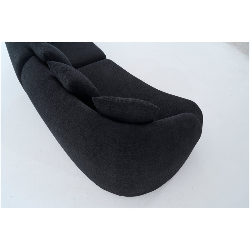 Canapé modulaire incurvé à compression noir modulaire 30D en chenille haute densité pour appartement, salon L 110 po, Noir