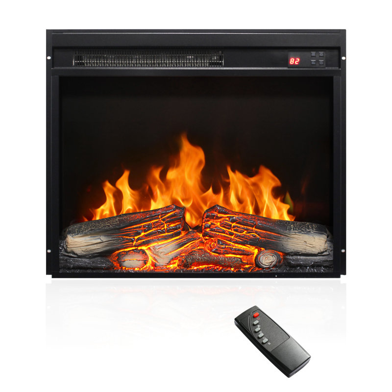 Foyer électrique encastré de 58 cm (23 pouces) avec bûches à flamme réaliste, télécommande, minuterie, protection contre la surchauffe, puissance de 1 400 W, chauffe jusqu'à 5 000 bouffées par heure, 11 réglages de température, durée de vie de 50 000 heures, éclairage DEL, 4 niveaux de puissance réglables.