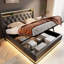 Grand lit tapissier grand format: 360 DEL, rangement hydraulique, Type-c, noir Pu Advance Led, Splendor