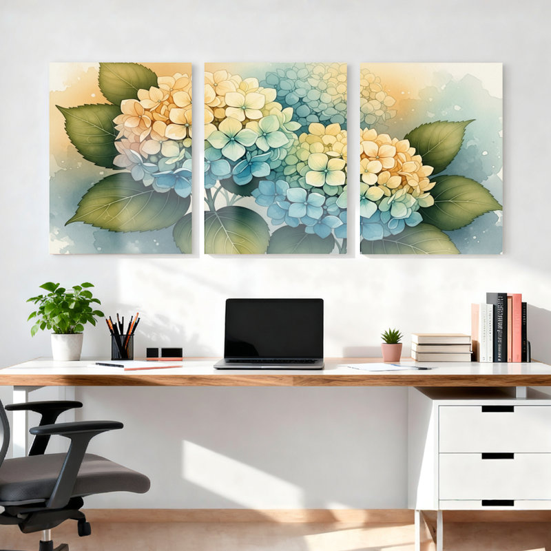 Hydrangea, reproduction d'art sur toile tendue sur toile, ensemble de 3, H 18 po x l 36 po